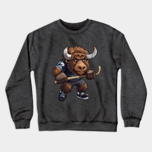 Cute Buffalo Playing Ice Hockey Crewneck Sweatshirt